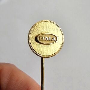 Vintage BMA stickpin gold tone stick pin tie lapel cravat round circle brooch